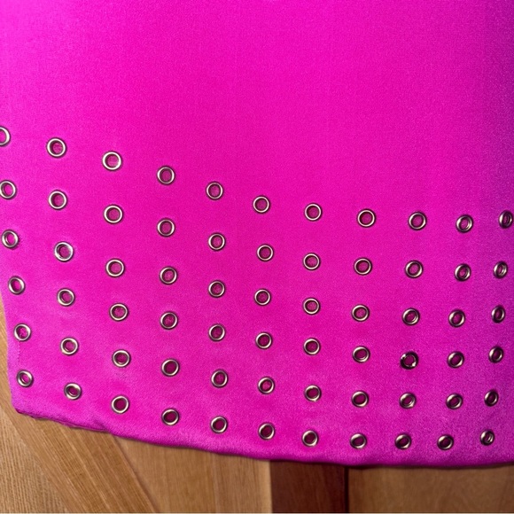 Versace Fuchsia Vintage Mini Skirt with Silver Grommets - Picture 3 of 11